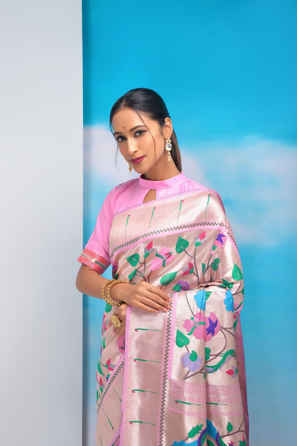 New Pink Banarasi Silk Paithani Saree