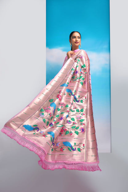 New Pink Banarasi Silk Paithani Saree