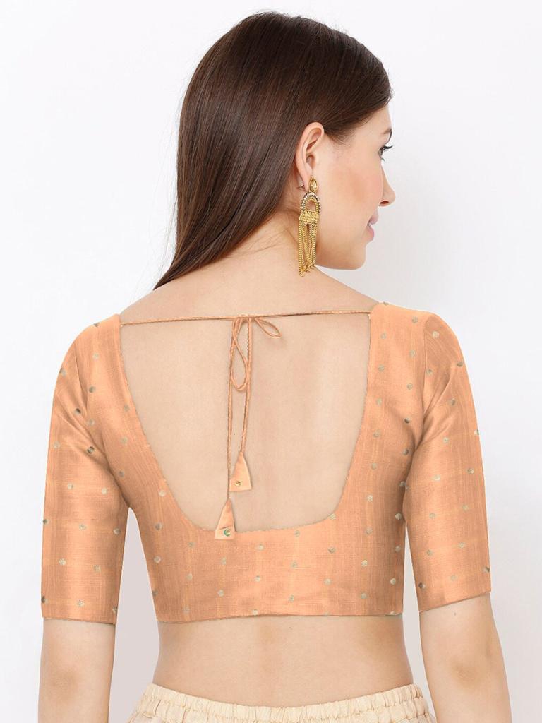 Classy Peach Color Silk Round Neck Readymade Blouse