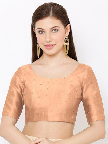 Classy Peach Color Silk Round Neck Readymade Blouse