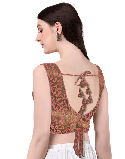 Peach Color Printed Sleeveless Designer Readymade Blouses