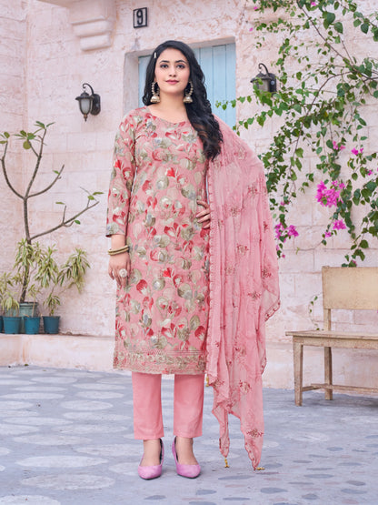 Classic Pink Color Ready To Wear Cotton Suit Set
