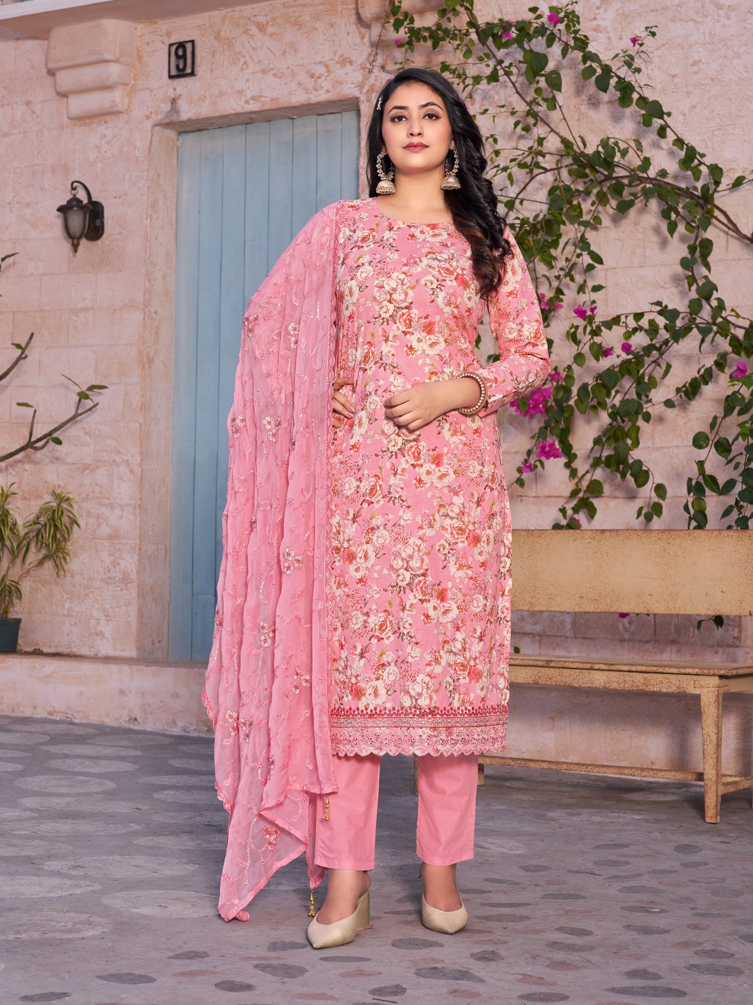 Ready To Wear Cotton Printed Pink Suit Set