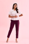 Mid-Rise Cropped Cotton Pant Trousers (Purple)