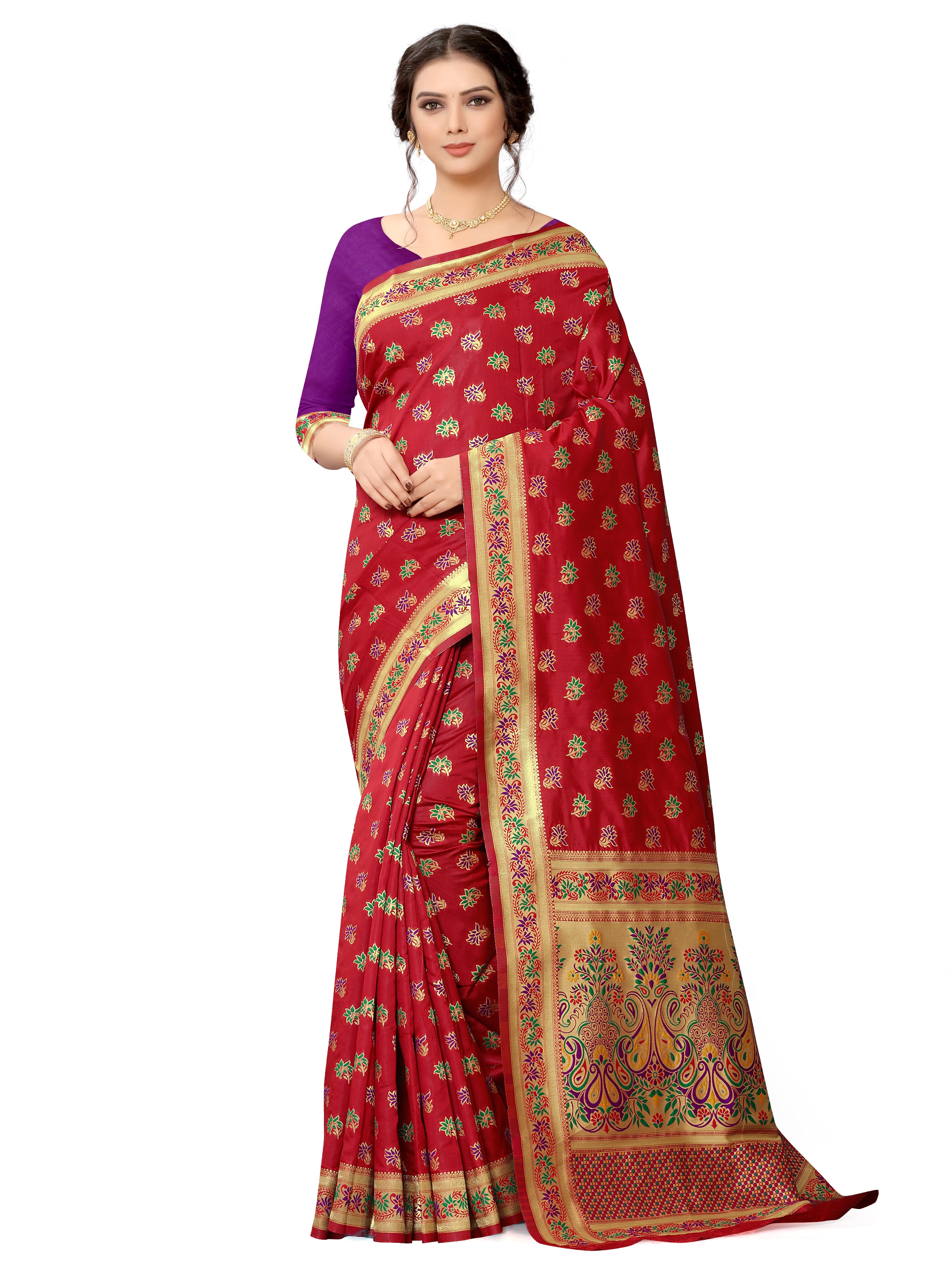 Ruby Red Woven Banarasi Silk Saree