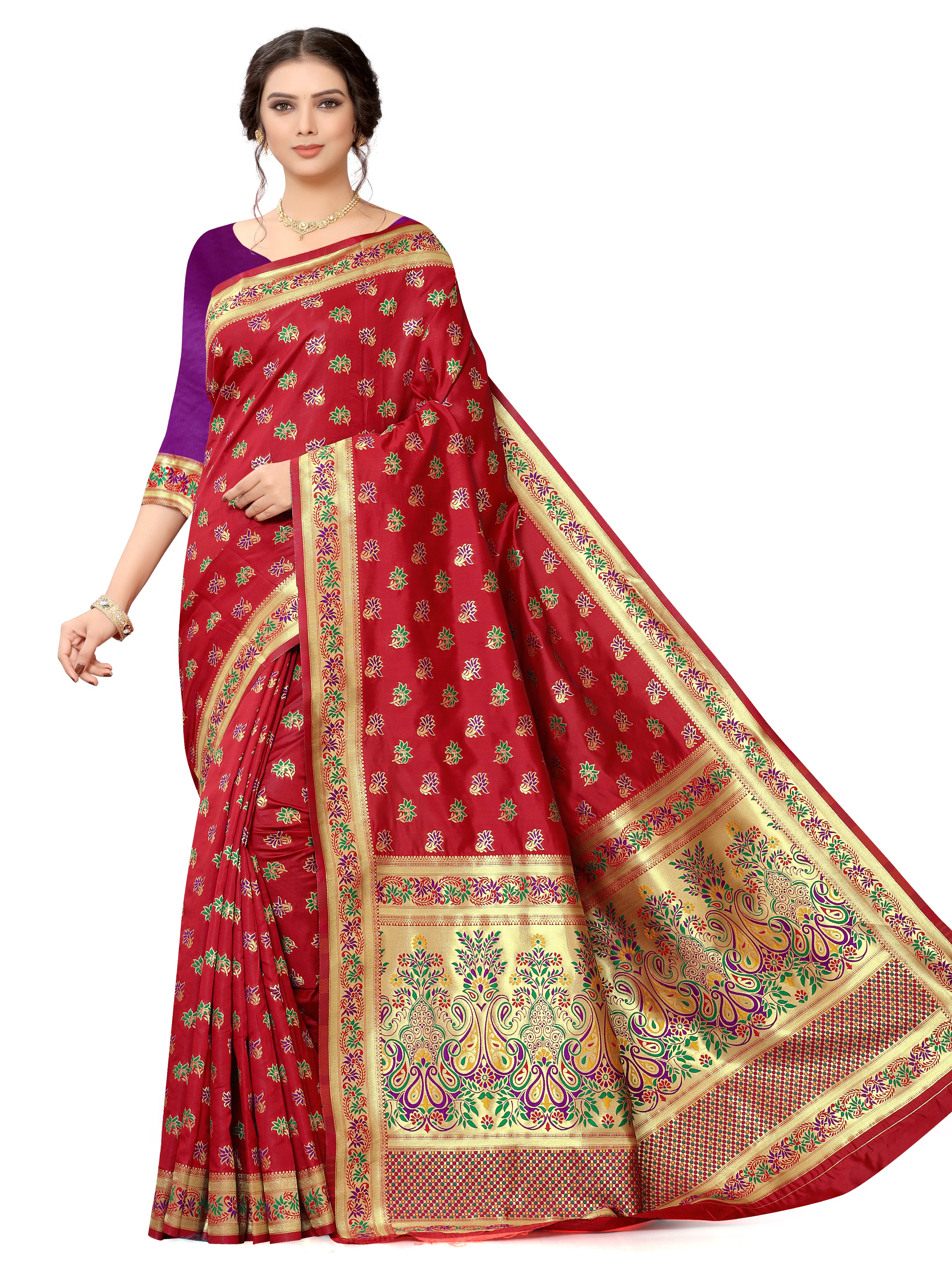 Ruby Red Woven Banarasi Silk Saree