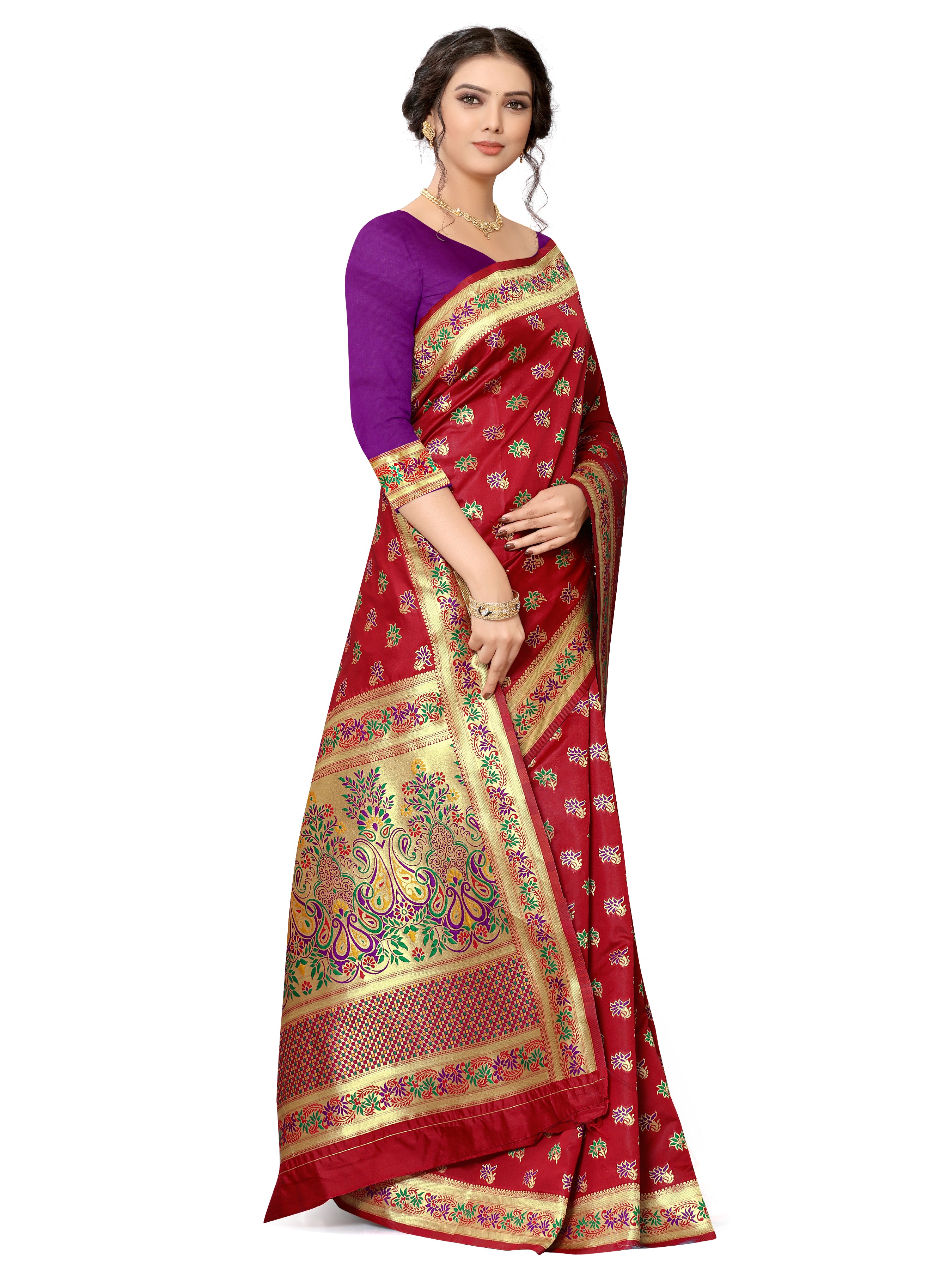 Ruby Red Woven Banarasi Silk Saree