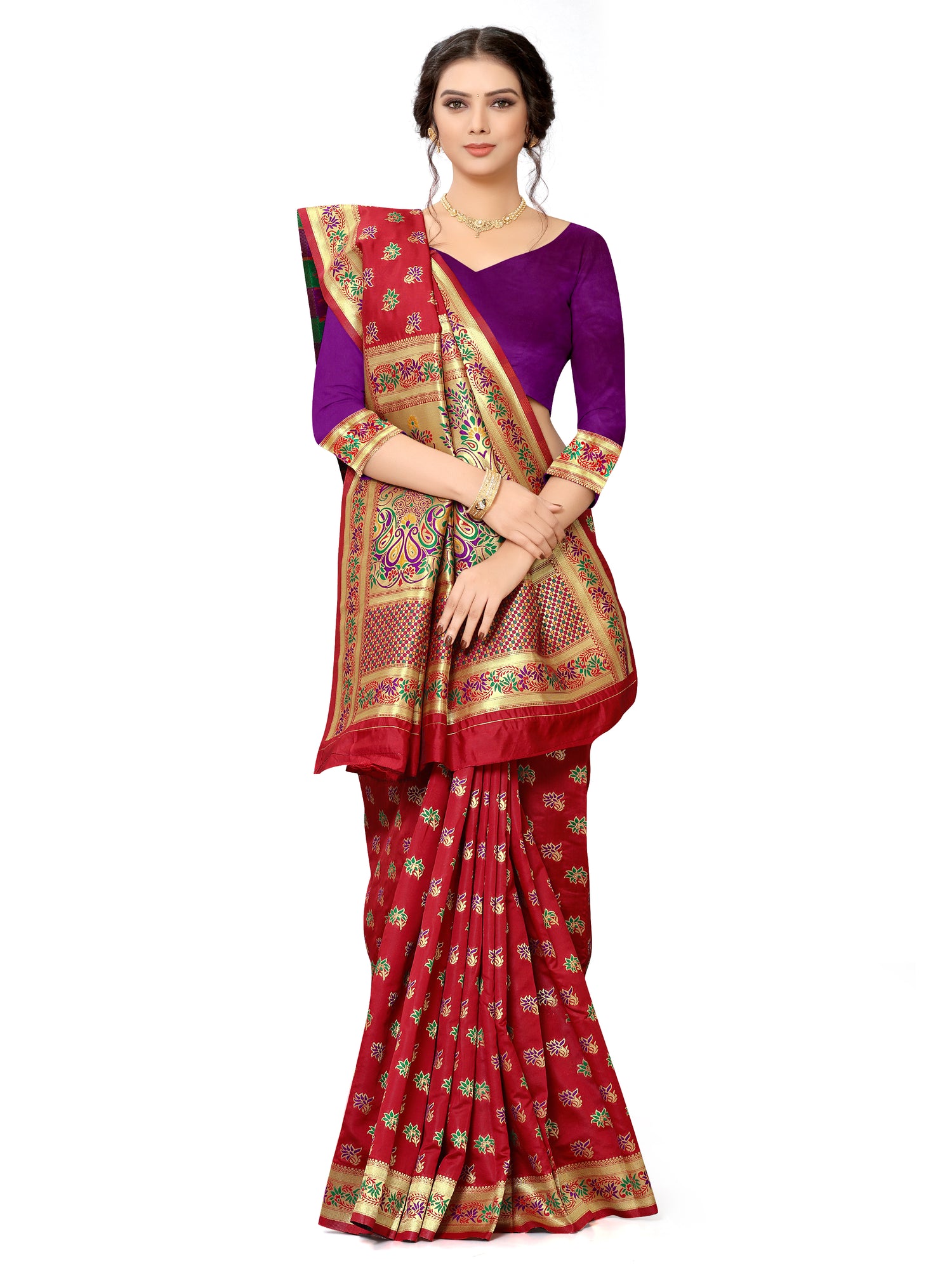 Ruby Red Woven Banarasi Silk Saree