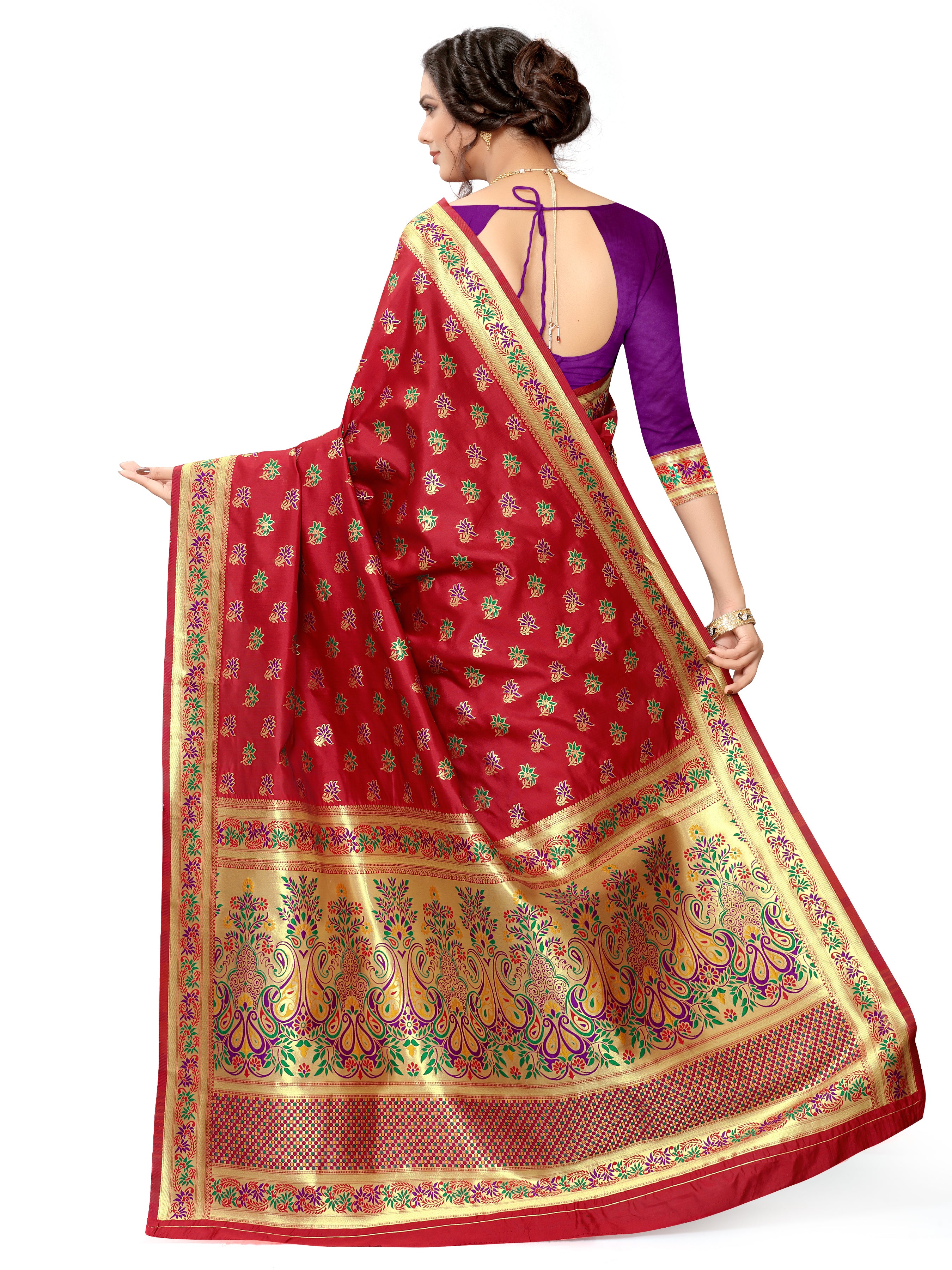 Ruby Red Woven Banarasi Silk Saree