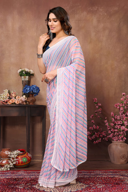 Exclusive Collection Ready To Wear Printed Laheriya Georgette Saree