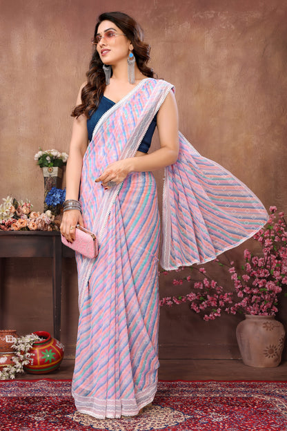 Exclusive Collection Ready To Wear Printed Laheriya Georgette Saree