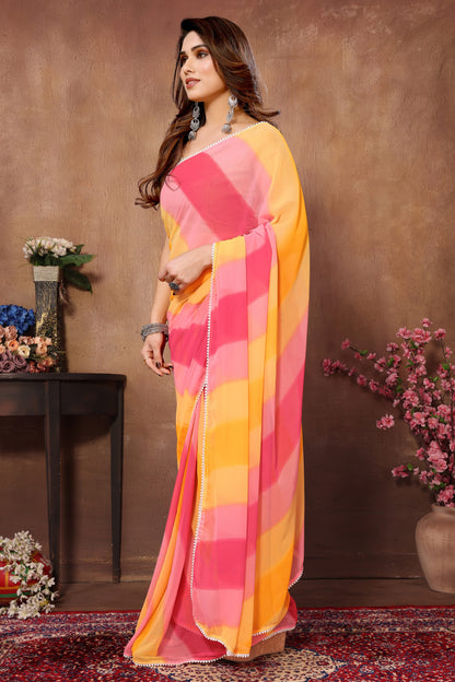 Modern Ready To Wear Pure Georgette Multicolor Printed Saree