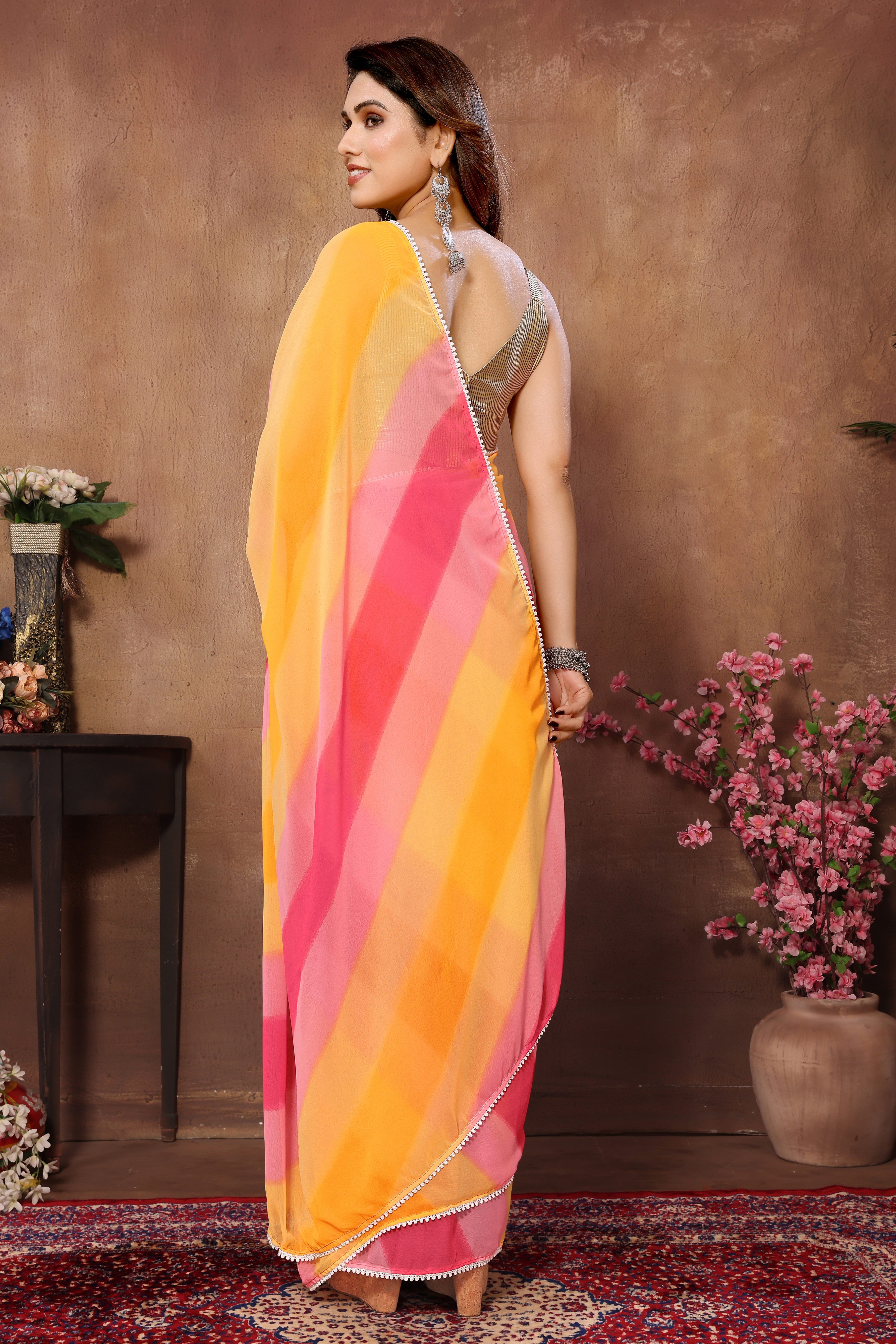 Modern Ready To Wear Pure Georgette Multicolor Printed Saree