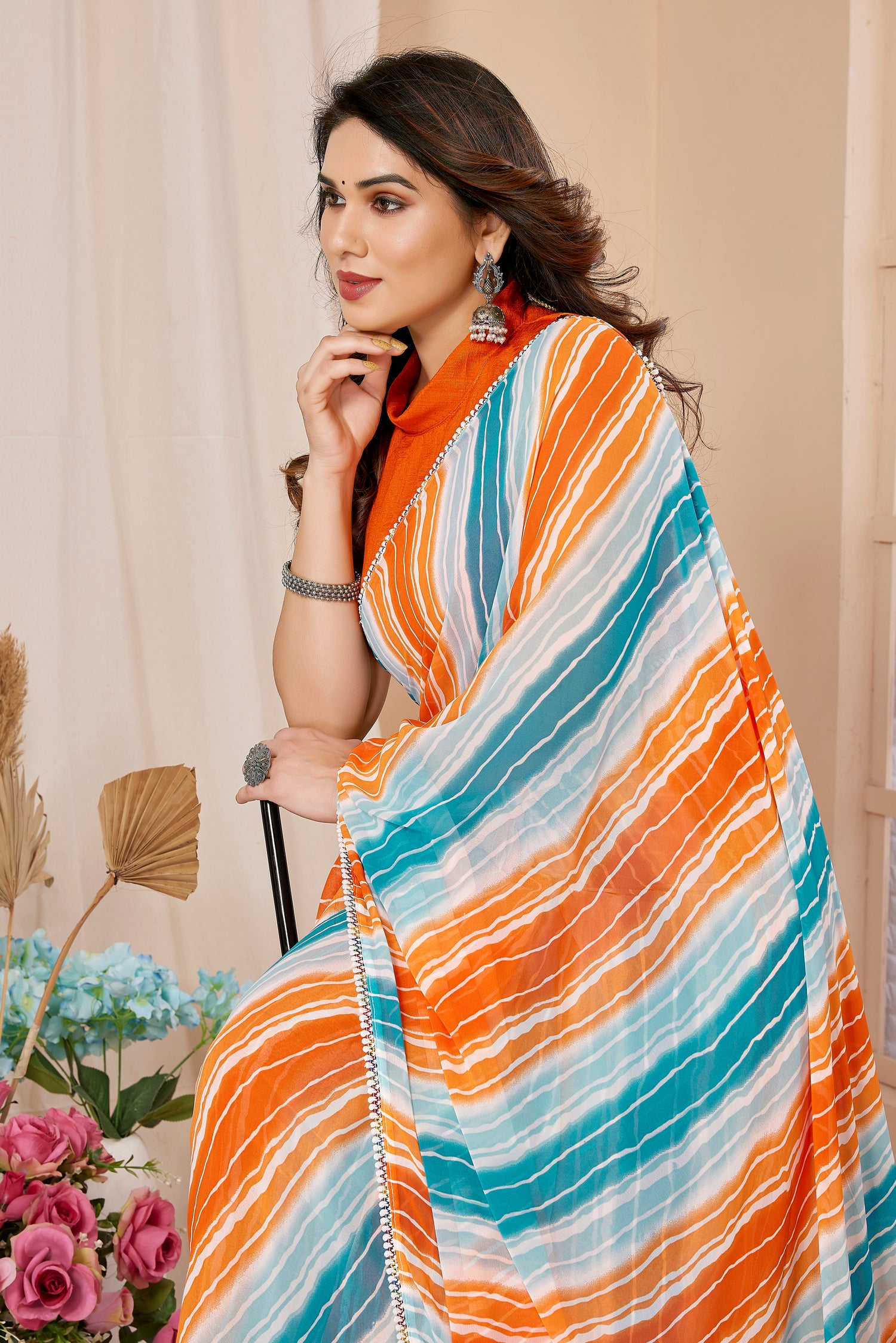 Pure Georgette Multi Color Printed Designer Saree