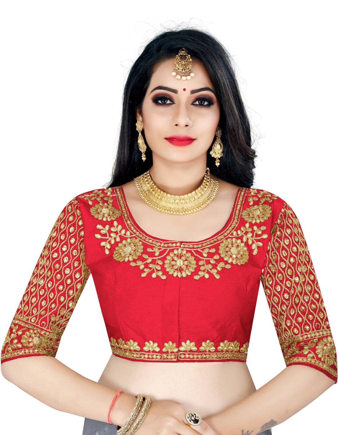 Latest Round Neck Red Color Readymade Free Size Blouse