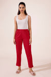 Mid-Rise Cropped Cotton Pant Trousers (Red)