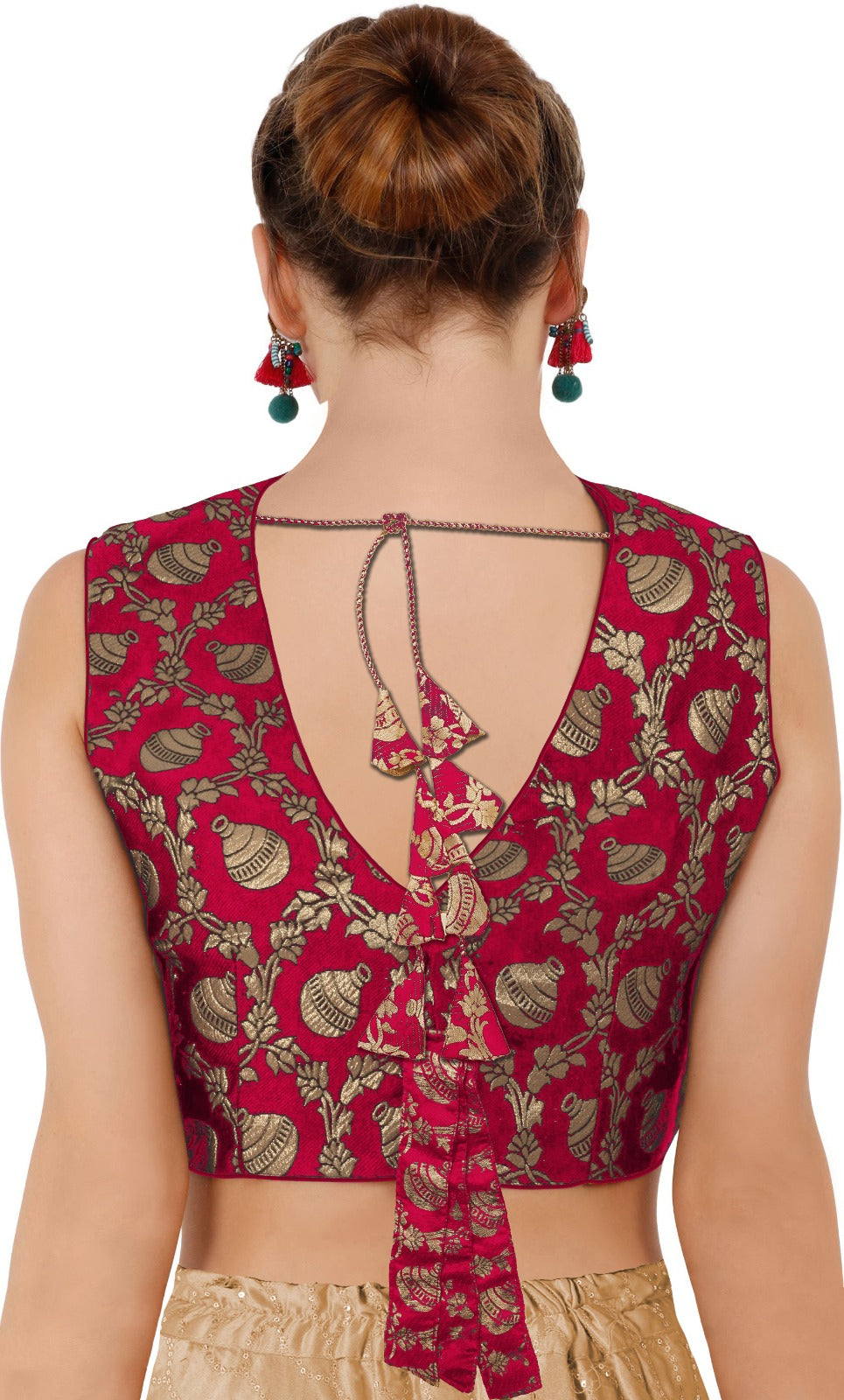 New Collection Sleeveless Brocade Red Color Blouse