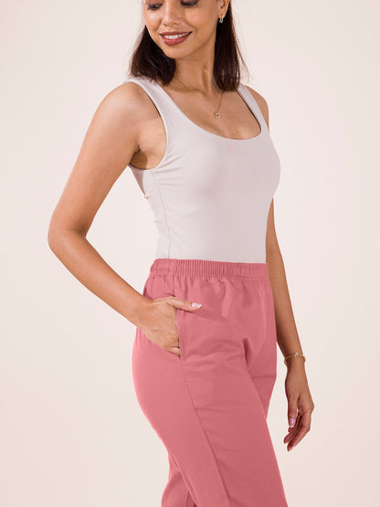 Mid-Rise Cropped Cotton Pant Trousers (Rose)