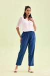 Mid-Rise Cropped Cotton Pant Trousers (Royal Blue)