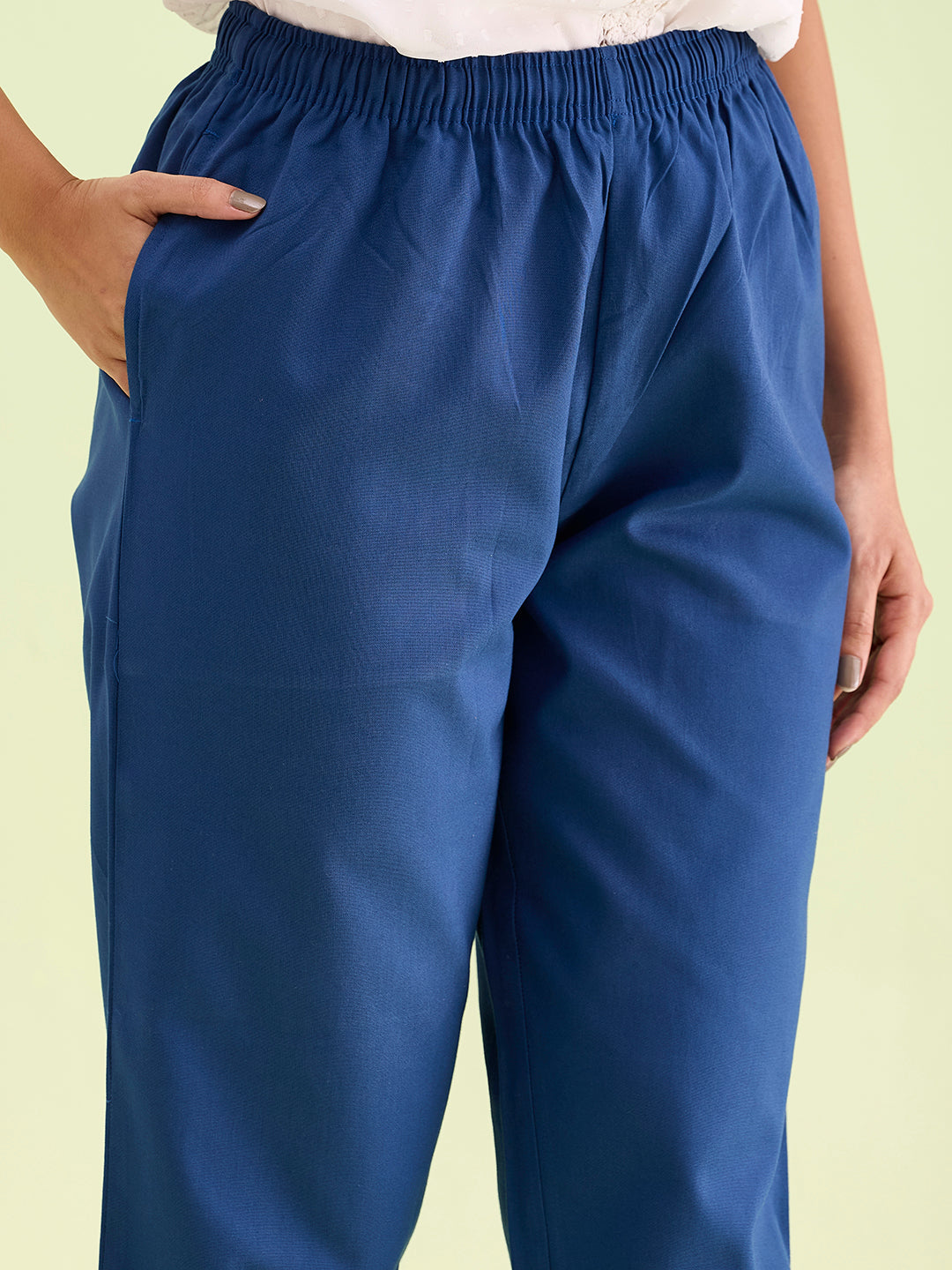 Mid-Rise Cropped Cotton Pant Trousers (Royal Blue)