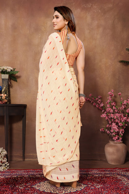 Luxurious Georgette Ready To Wear Cream Printed Saree