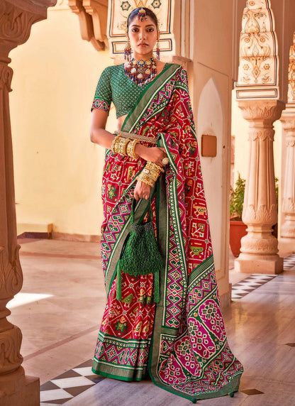 Festive Wear Patola Silk Red Printed Saree