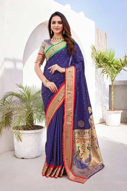 New Arrive Dark Blue Paithani Silk Saree