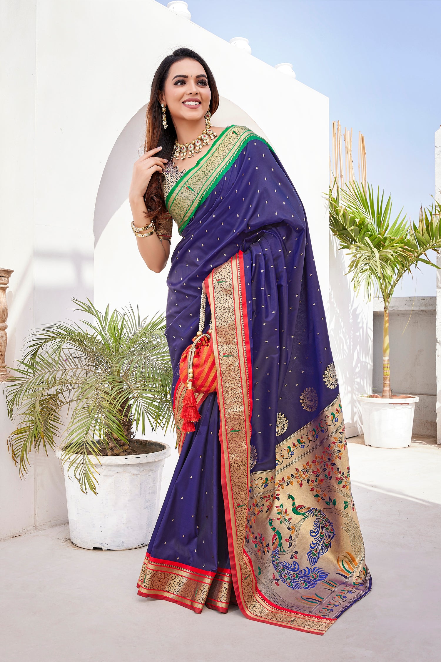 New Arrive Dark Blue Paithani Silk Saree