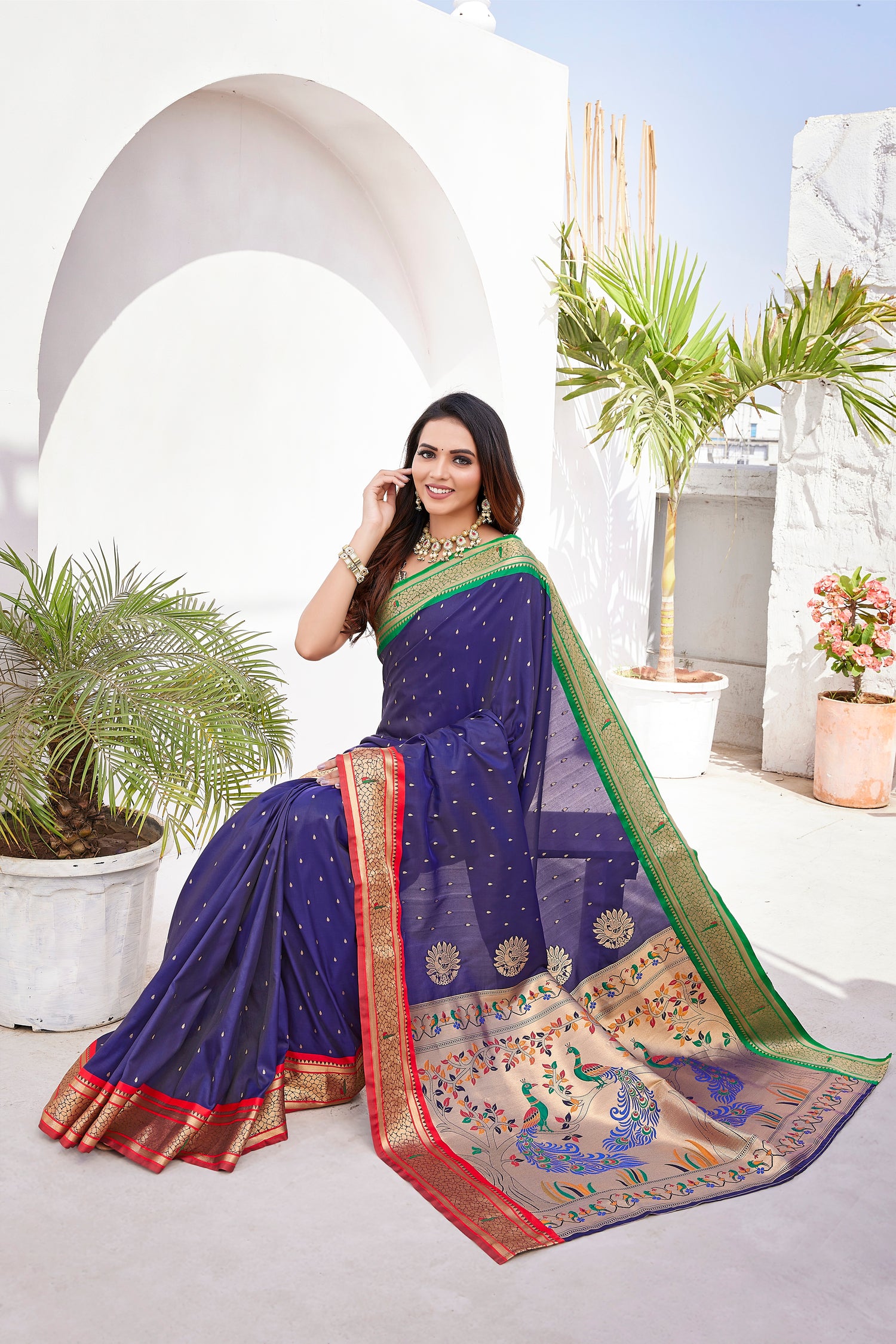 New Arrive Dark Blue Paithani Silk Saree