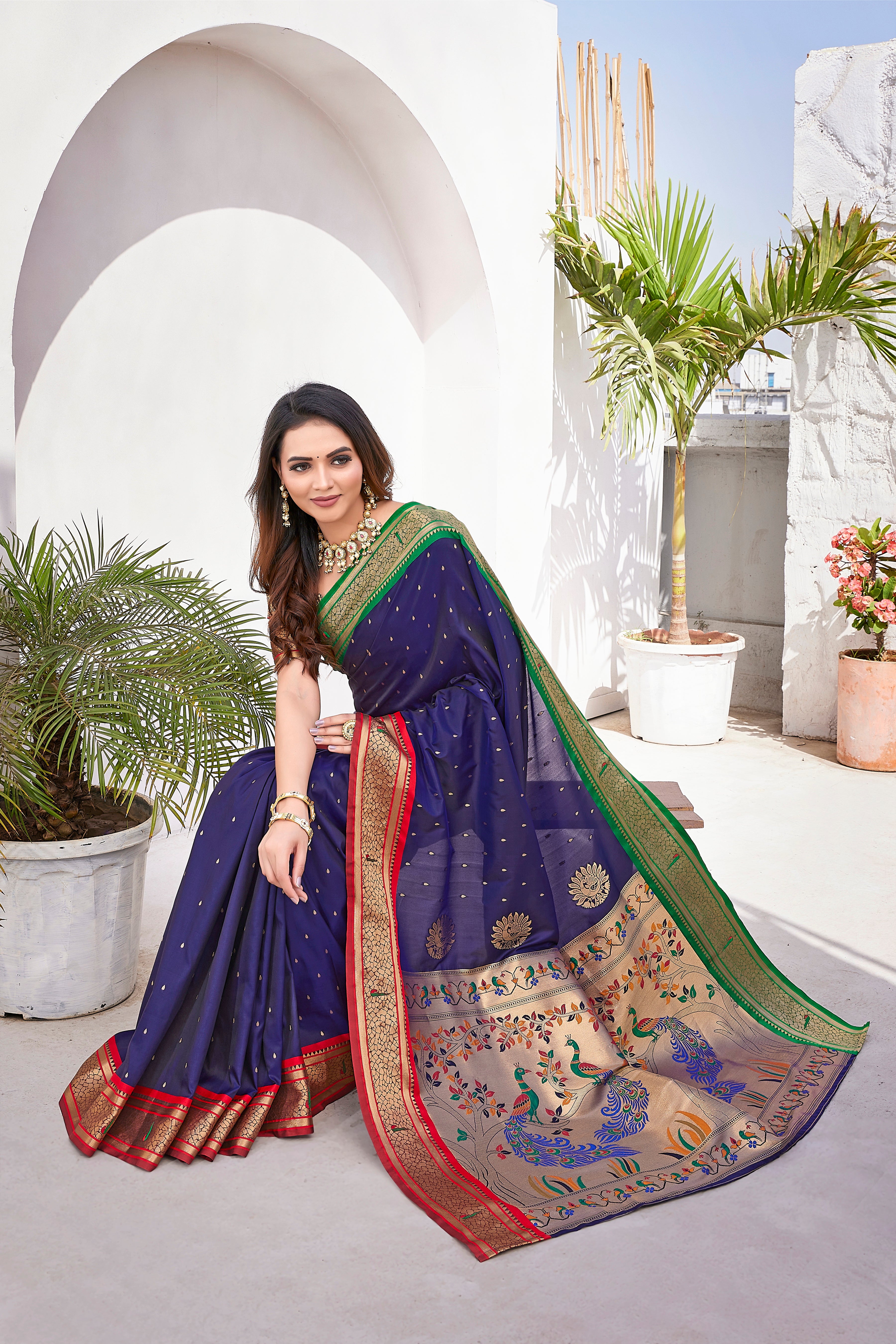 New Arrive Dark Blue Paithani Silk Saree