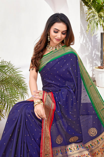 New Arrive Dark Blue Paithani Silk Saree