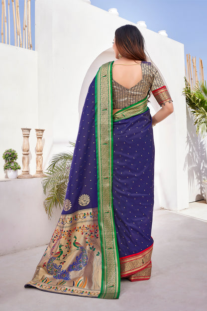 New Arrive Dark Blue Paithani Silk Saree