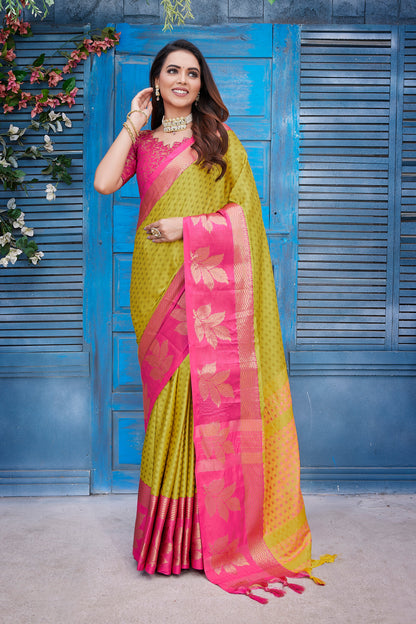 Latest Design Green Color Aura Pure Silk Saree