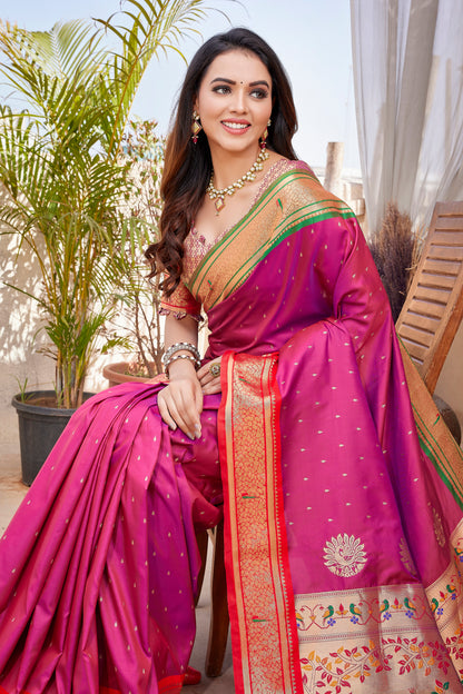 New Collection Pink Paithani Silk Saree