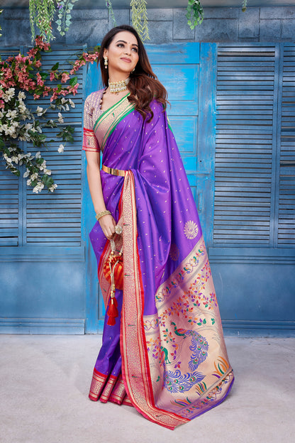 Paithani Silk Purple Color Latest Design Saree