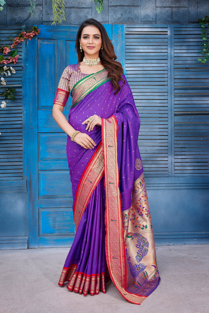 Paithani Silk Purple Color Latest Design Saree