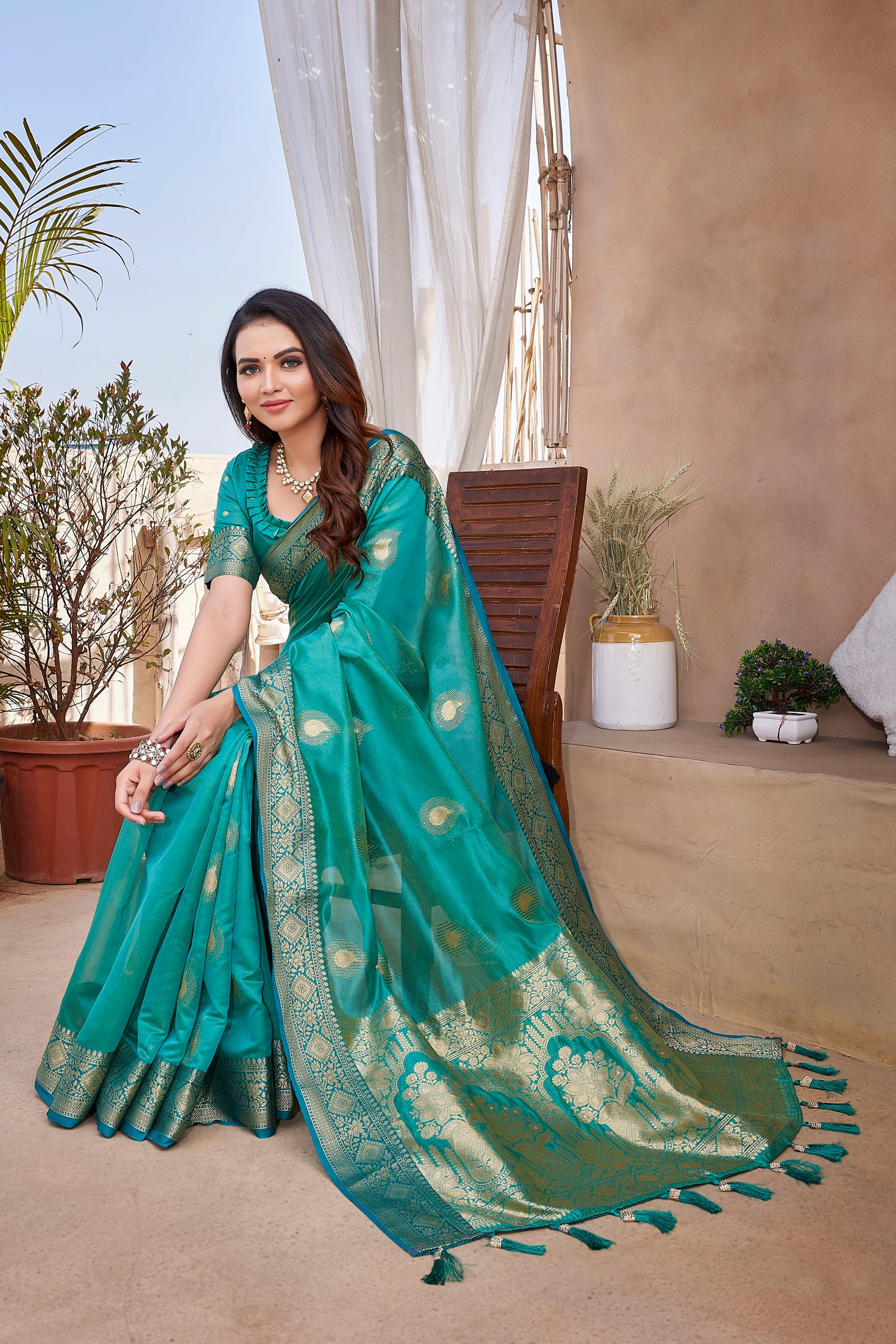 Sky Blue New Design Khicha Silk Soft Saree