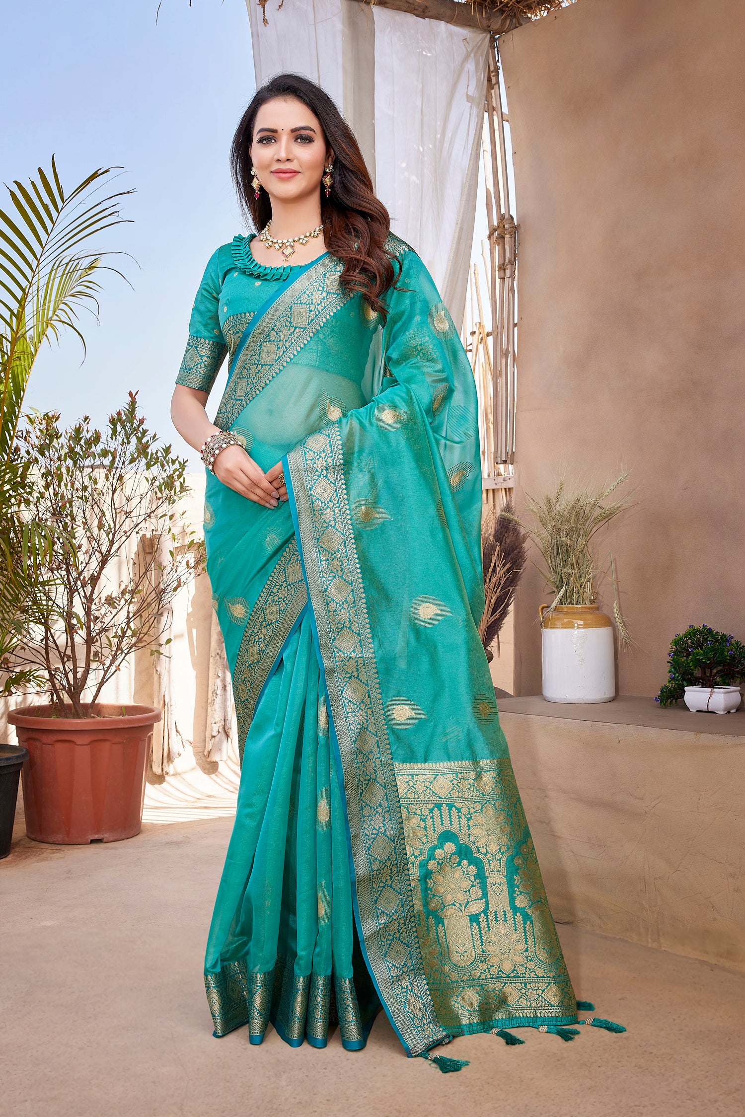 Sky Blue New Design Khicha Silk Soft Saree