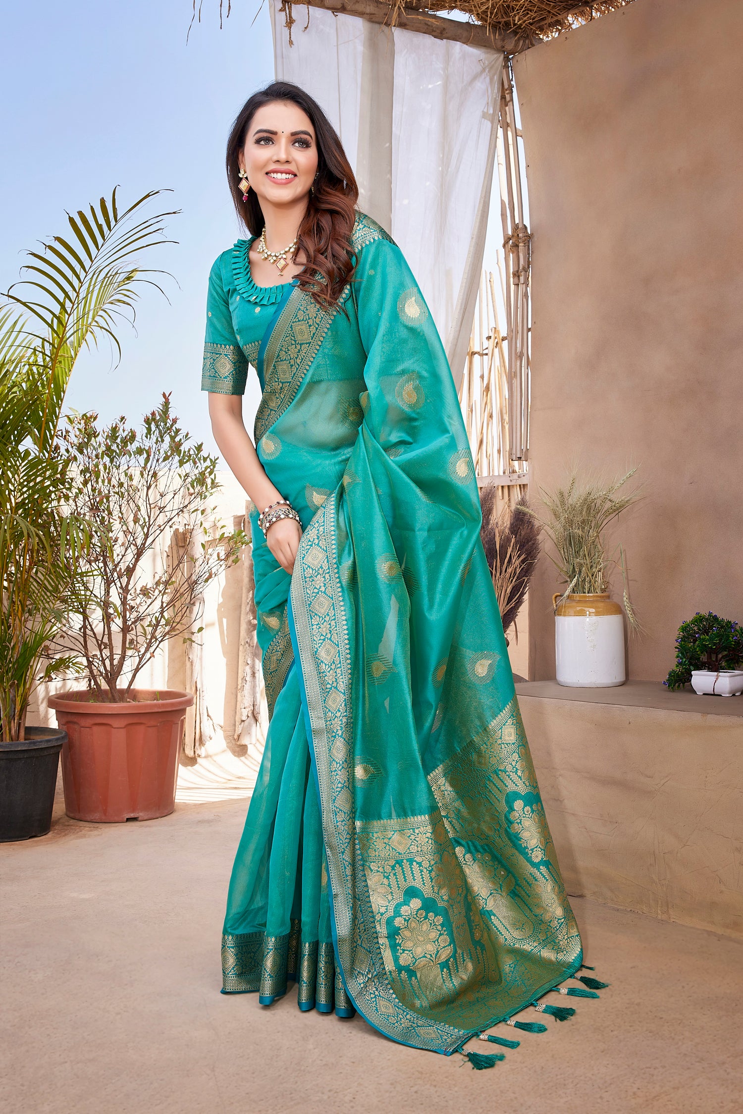 Sky Blue New Design Khicha Silk Soft Saree