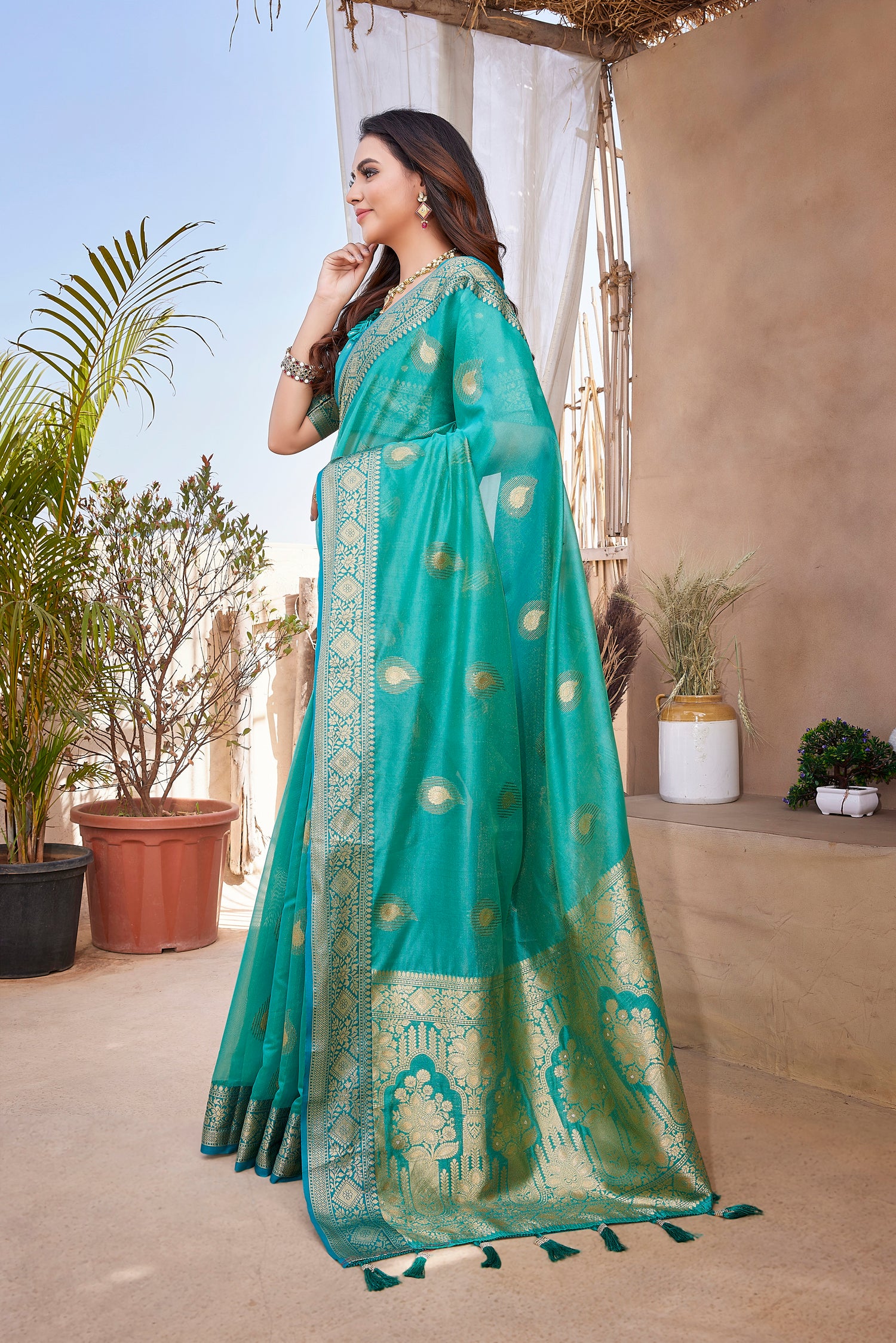 Sky Blue New Design Khicha Silk Soft Saree