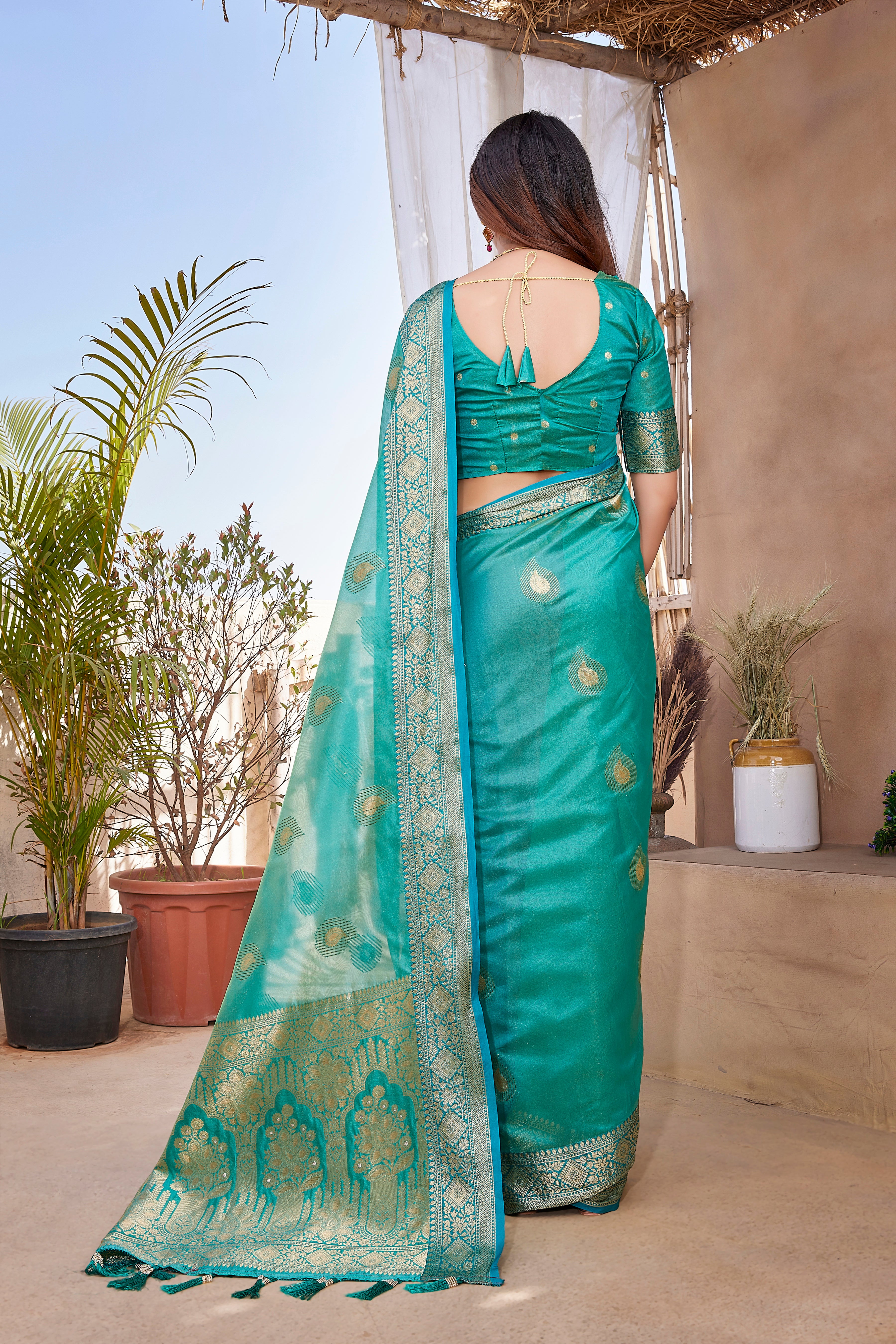 Sky Blue New Design Khicha Silk Soft Saree