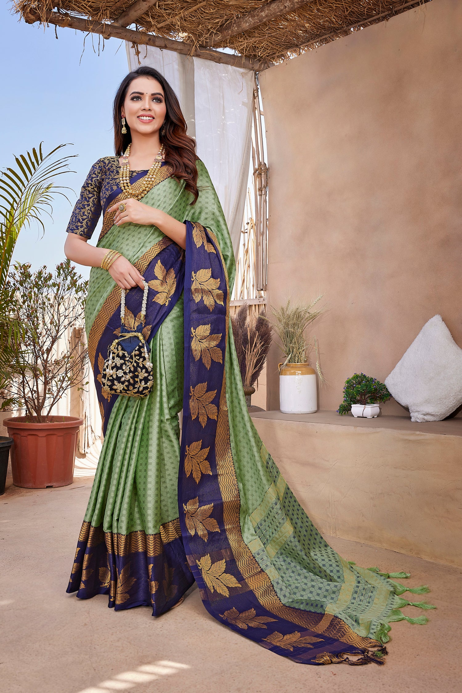 Beautiful  Crafted  Aura Silk Saree