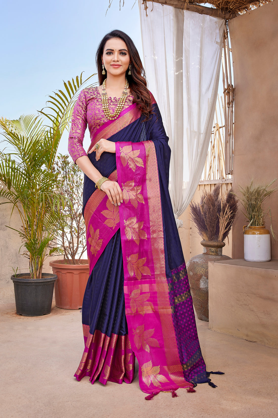 Navy Blue Color Party Wear Aura Silk Saree