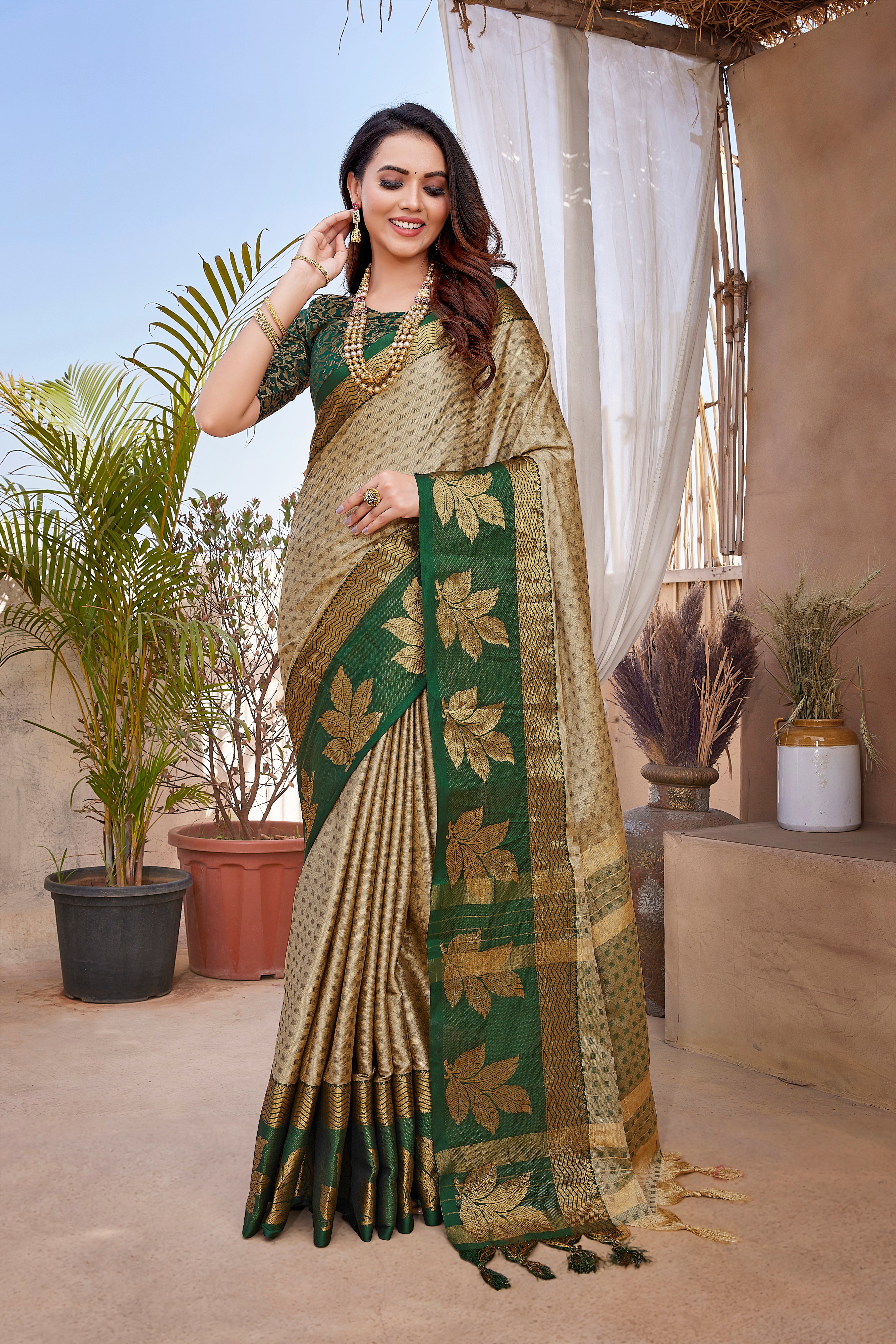 Gold Color Designer Aura Silk Saree