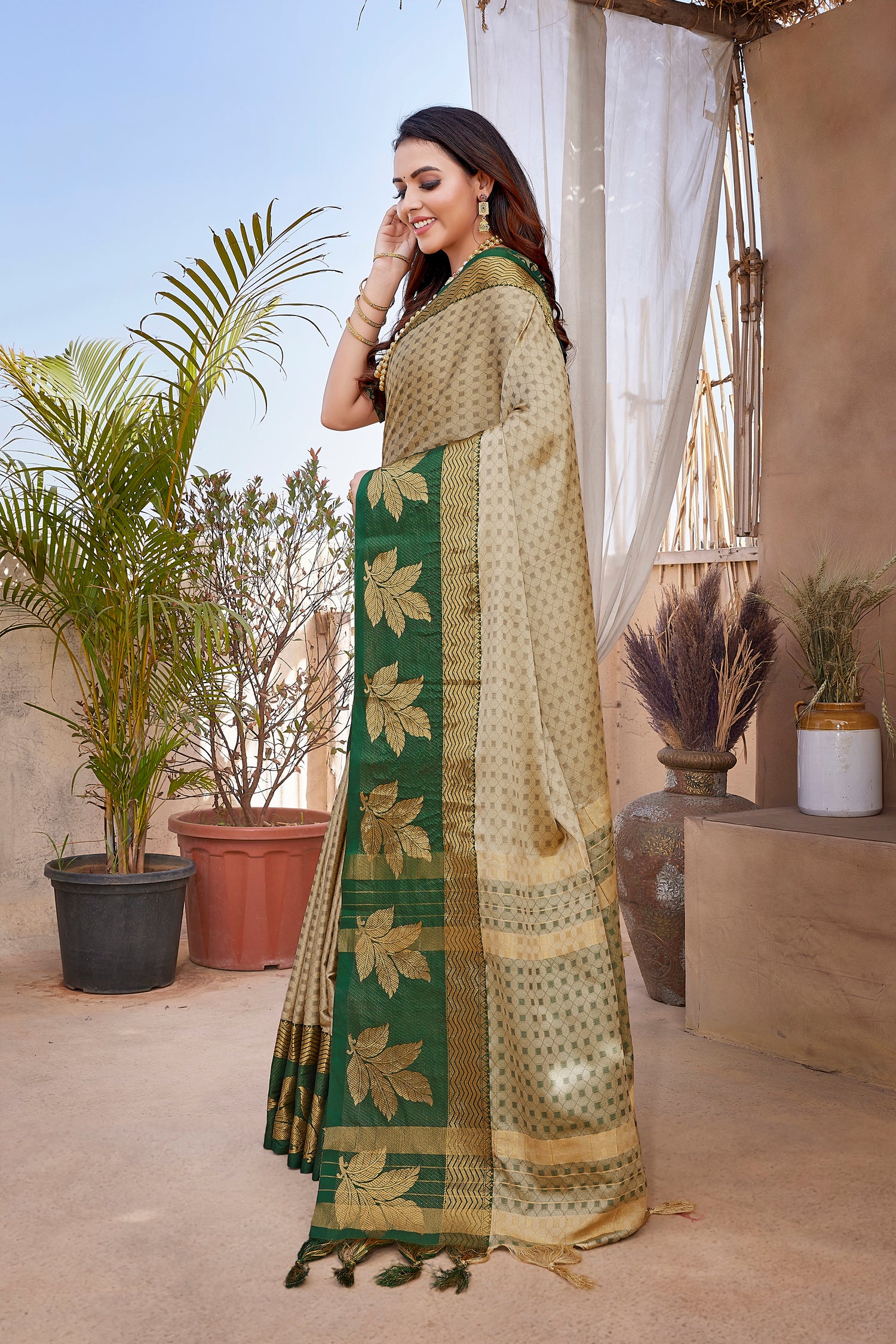 Gold Color Designer Aura Silk Saree