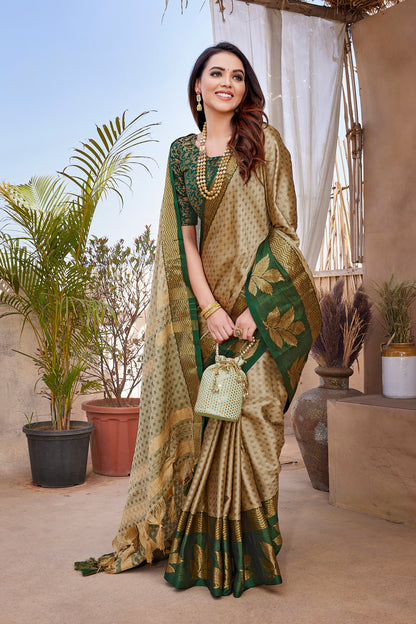 Gold Color Designer Aura Silk Saree