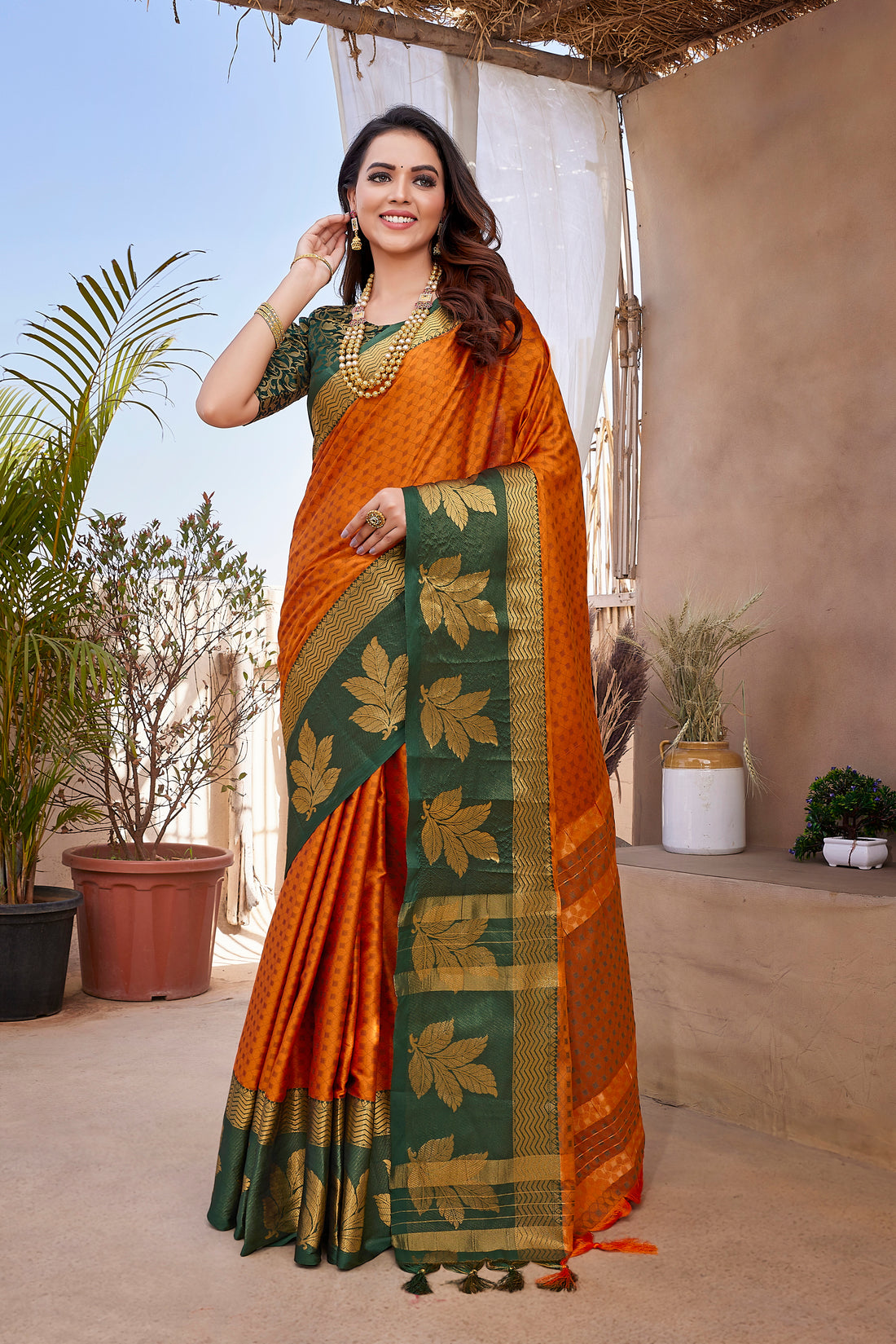 Traditional Attire Orange Color Aura Silk Saree