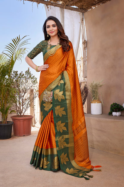 Traditional Attire Orange Color Aura Silk Saree