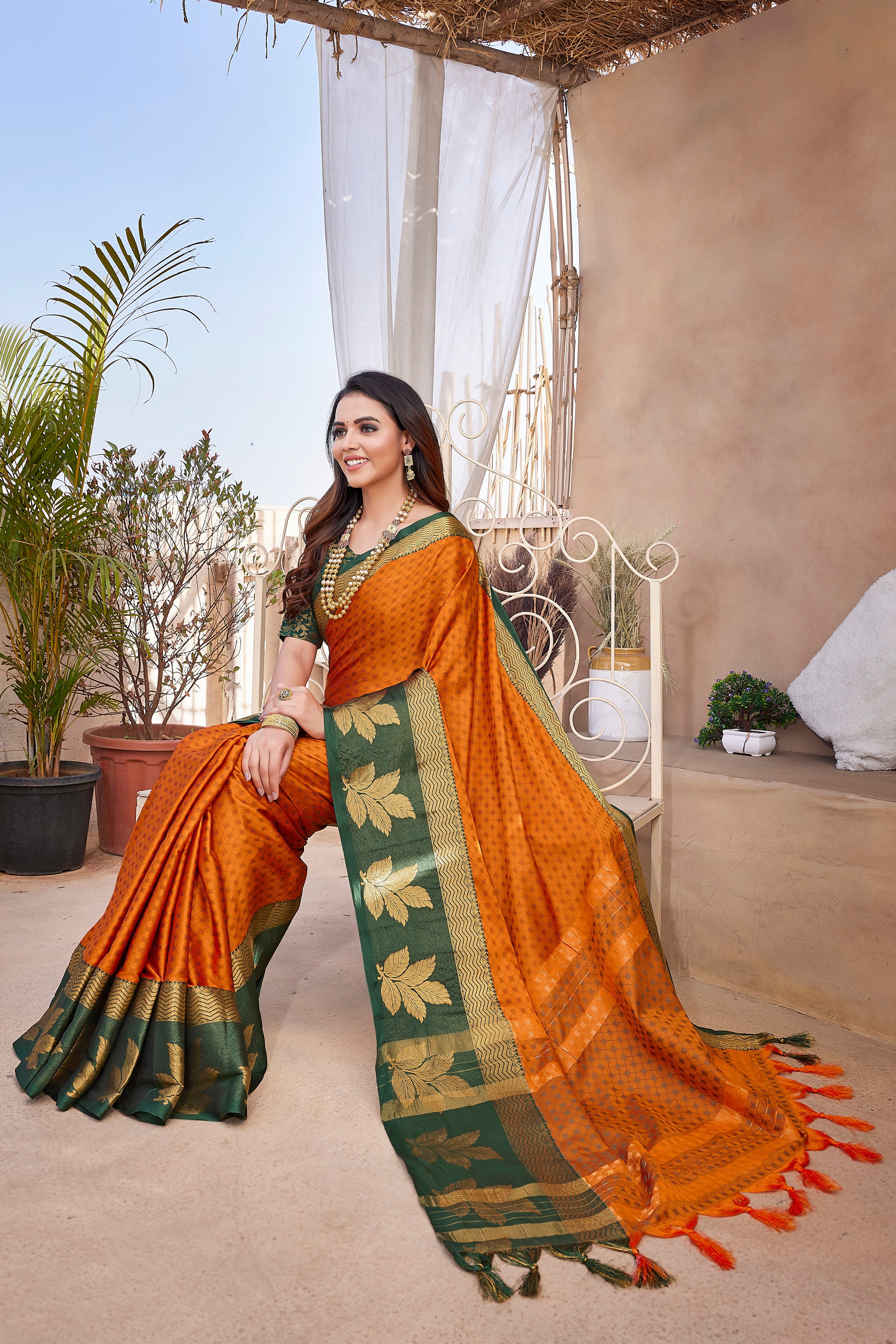 Traditional Attire Orange Color Aura Silk Saree