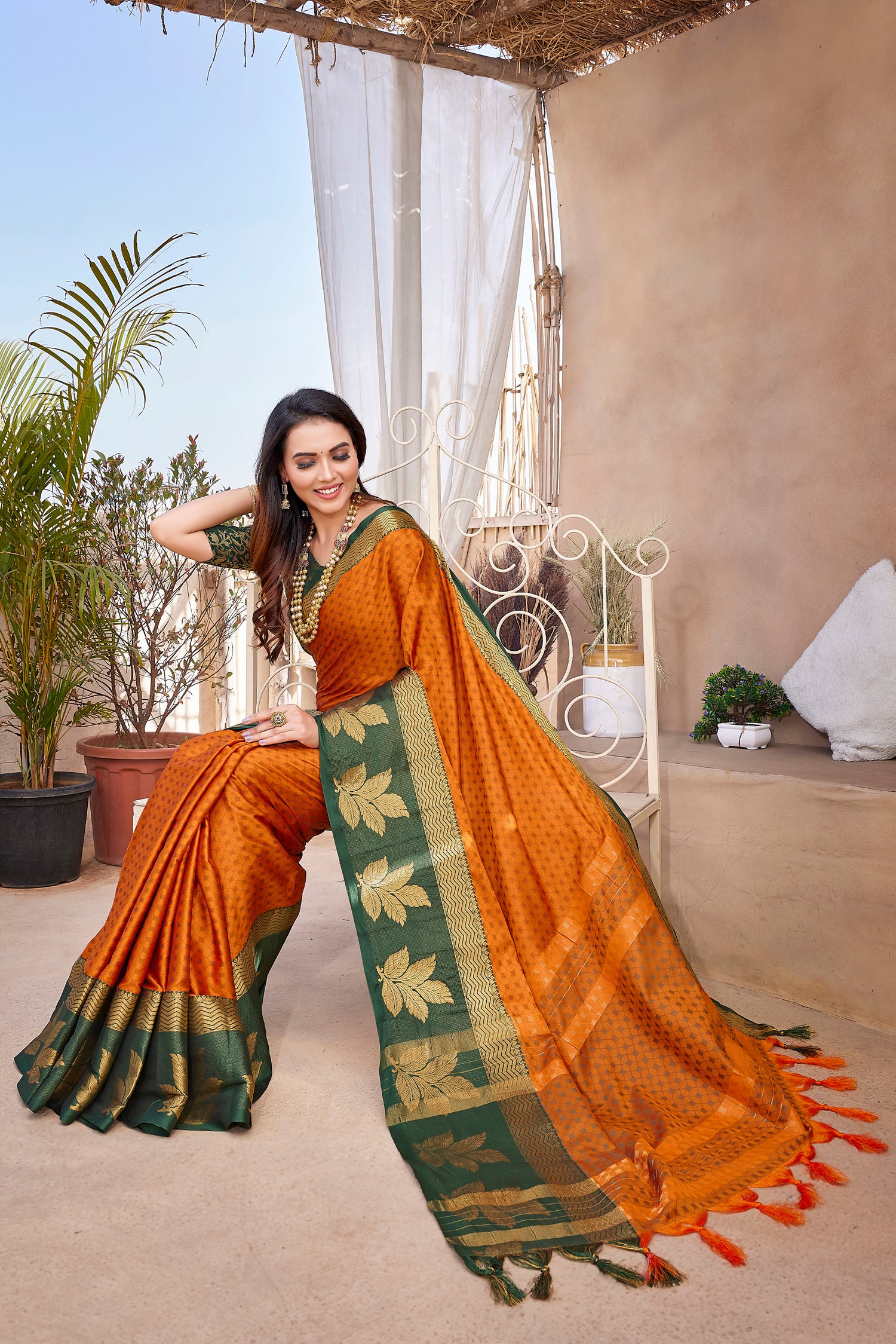 Traditional Attire Orange Color Aura Silk Saree